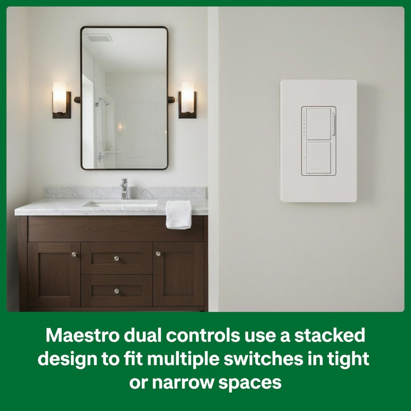Lutron Maestro LED+ Dual Dimmer and Switch | 75-Watt LED Bulbs/2.5A Fans, Single-Pole | MACL-L3S25-WH | White - Image 3