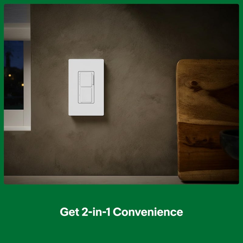 Lutron Maestro LED+ Dual Dimmer and Switch | 75-Watt LED Bulbs/2.5A Fans, Single-Pole | MACL-L3S25-WH | White - Image 5