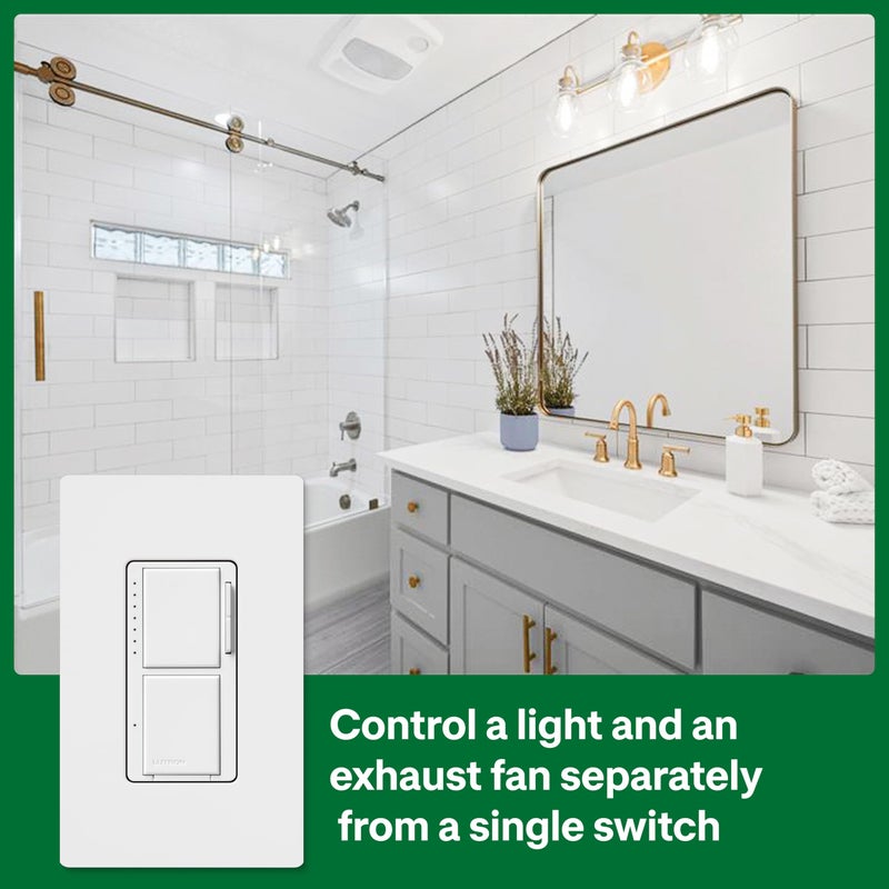 Lutron Maestro LED+ Dual Dimmer and Switch | 75-Watt LED Bulbs/2.5A Fans, Single-Pole | MACL-L3S25-WH | White - Image 2