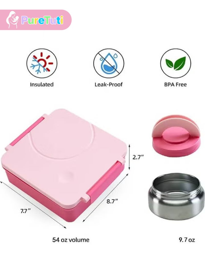 PureTuti Portable Lunch Box with Food Grade Stainless Steel, Maternal and infant grade materials，3-Compartment Large Storage Space and 1 Extra Rice Bowl, Leak proof, Microwave, Dishwasher, Freezer Safe, Bpa-Free, Pink - Image 4