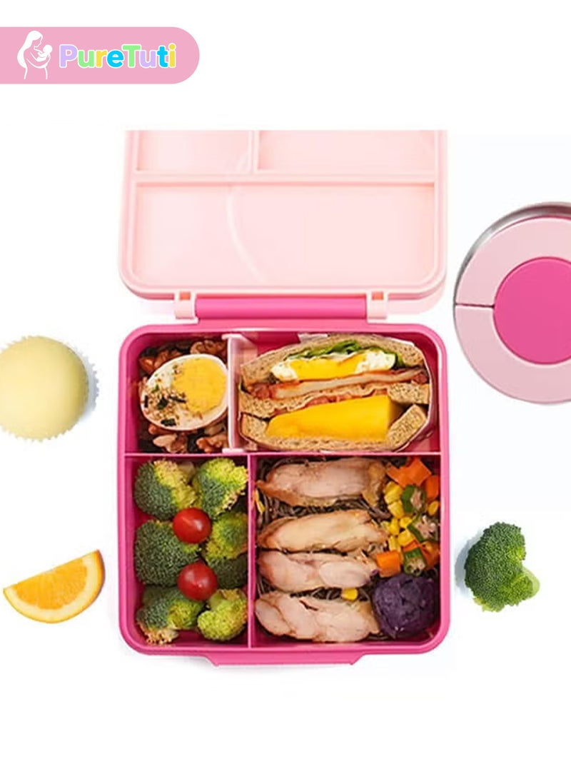 PureTuti Portable Lunch Box with Food Grade Stainless Steel, Maternal and infant grade materials，3-Compartment Large Storage Space and 1 Extra Rice Bowl, Leak proof, Microwave, Dishwasher, Freezer Safe, Bpa-Free, Pink - Image 5