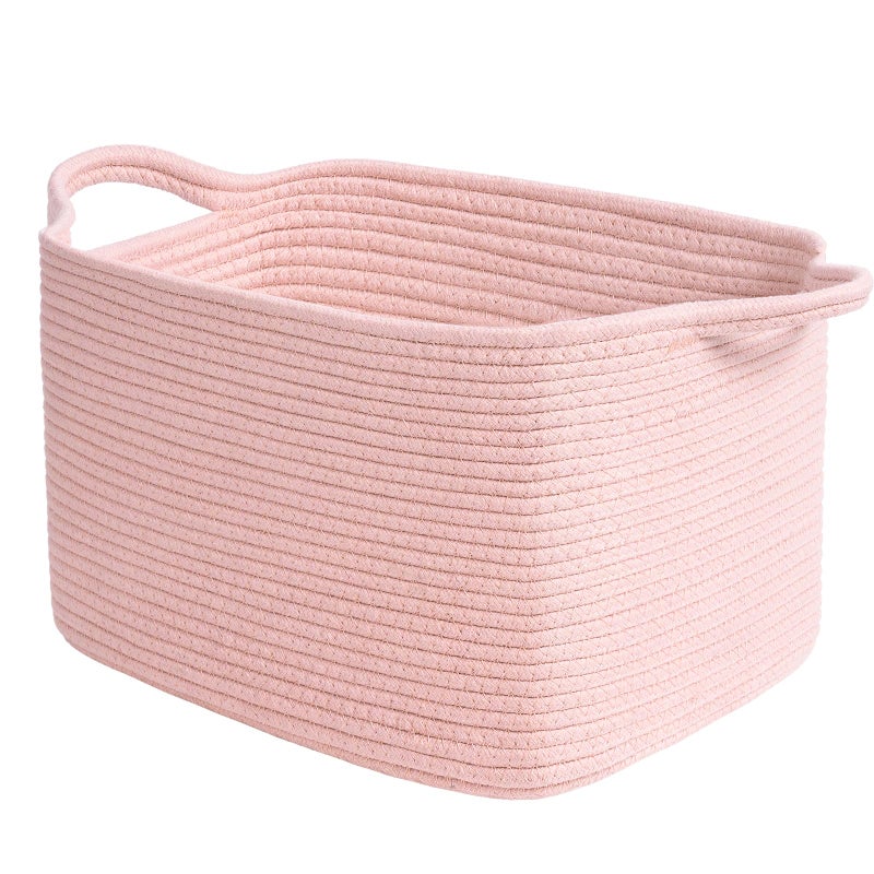 Goodpick Pink Storage Baskets for Organizing Woven Rope Baskets for Shelves Baby Basket for Nursery Toy Storage Bins Decorative Empty Gift Basket 13 x 10 x 9 - Image 2