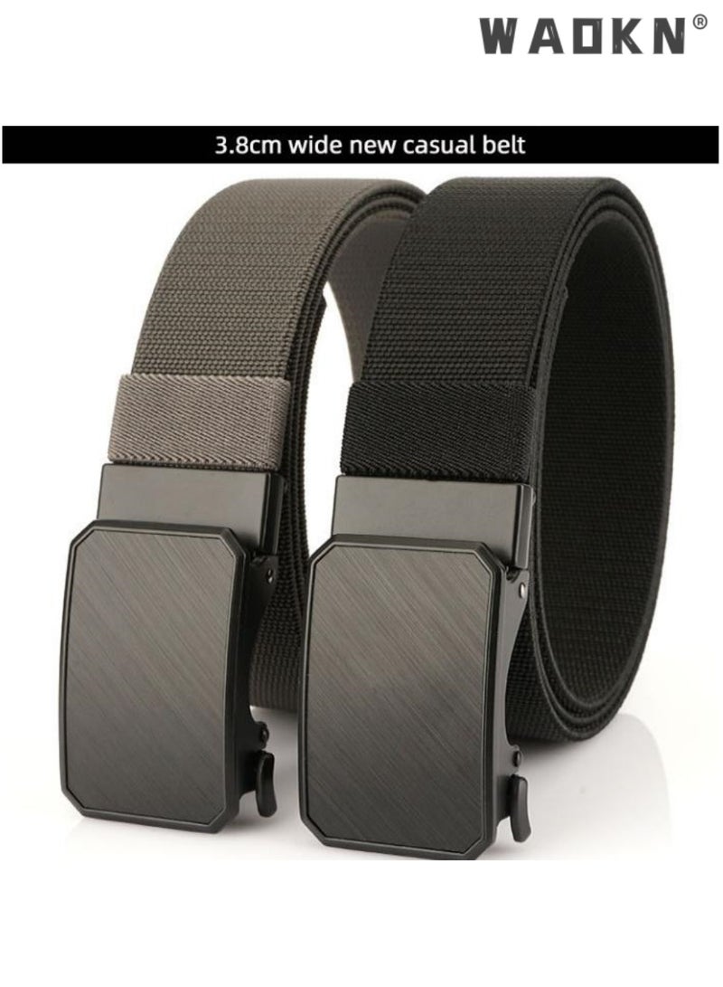 WAOKN Unisex Nylon Belt, Adjustable Automatic Buckle Belt for Men & Women, Comfortable，Durable No-Hole Elastic Nylon Waist Strap with Alloy Buckle,  Adjustable Belt for Casual Business Outdoor Activities, Minimalist Chic All-Match Belt, Black120 cm， - Image 4