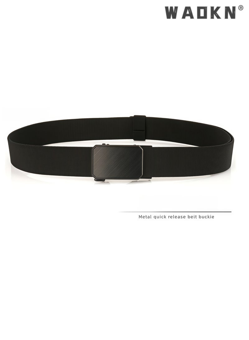 WAOKN Unisex Nylon Belt, Adjustable Automatic Buckle Belt for Men & Women, Comfortable，Durable No-Hole Elastic Nylon Waist Strap with Alloy Buckle,  Adjustable Belt for Casual Business Outdoor Activities, Minimalist Chic All-Match Belt, Black120 cm， - Image 5