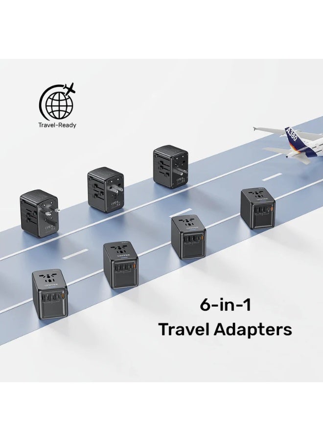 UNITEK 35W Universal Travel Adapter, GaN Fast Charger with 2 USB-C PD & 3 USB-A Ports, International Power Plug Adapter for 200+ Countries, UK/EU/US/AU Travel Charge - Image 4