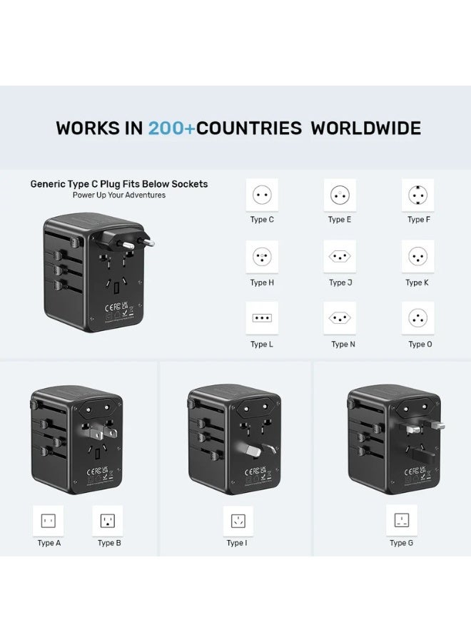 UNITEK 35W Universal Travel Adapter, GaN Fast Charger with 2 USB-C PD & 3 USB-A Ports, International Power Plug Adapter for 200+ Countries, UK/EU/US/AU Travel Charge - Image 5