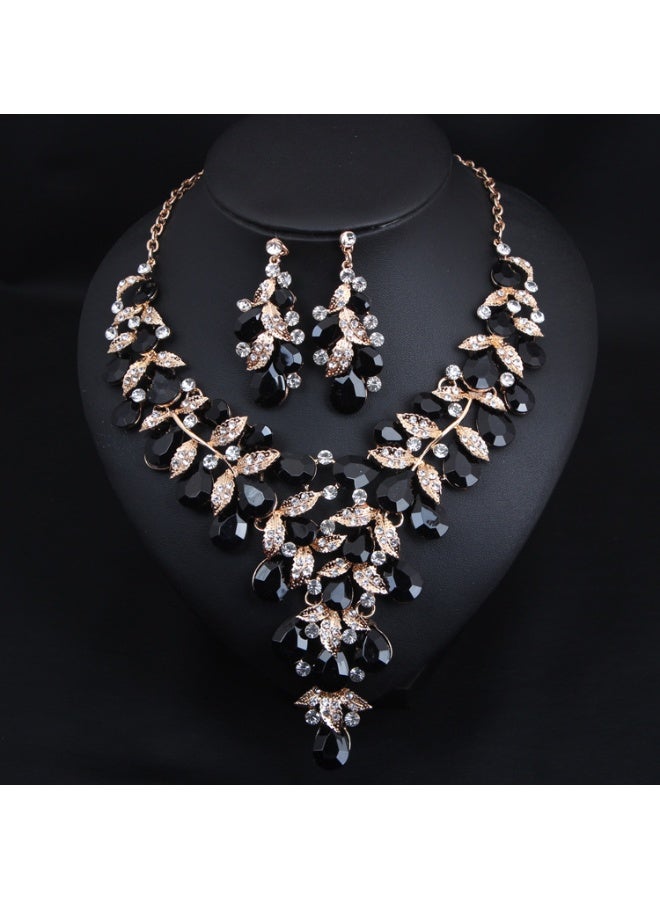 NIBEMINENT Exaggerated Personality Rhinestone Statement Necklace and Earring Set - European and American Style