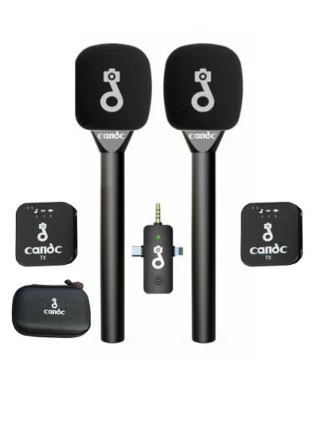Interview 3-in-1 Dual Wireless Lavalier Microphone System – Black | Pro Mic Kit with 2 Clip-On Transmitters & 1 Receiver | Noise Cancelling, 8-Hour Battery | Plug & Play for iPhone, Android, DSLR, Laptops & Tablets | Ideal for YouTube, Vlogging, Podcasts, Live Streaming & Online Classes