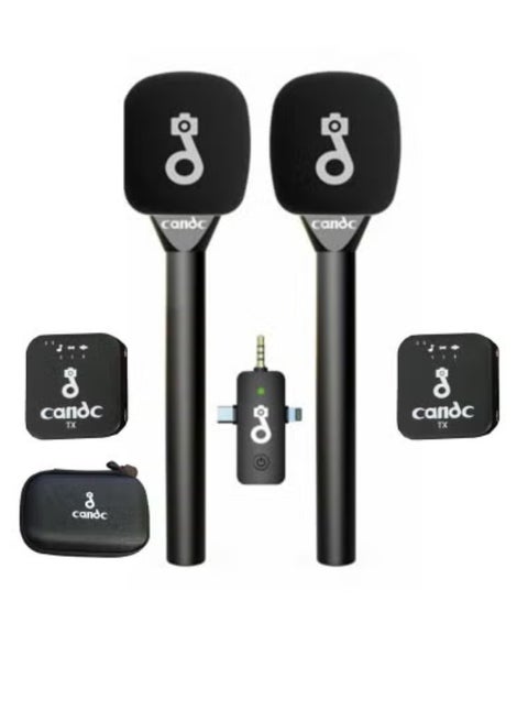 Interview 3-in-1 Dual Wireless Lavalier Microphone System – Black | Pro Mic Kit with 2 Clip-On Transmitters & 1 Receiver | Noise Cancelling, 8-Hour Battery | Plug & Play for iPhone, Android, DSLR, Laptops & Tablets | Ideal for YouTube, Vlogging, Podcasts, Live Streaming & Online Classes