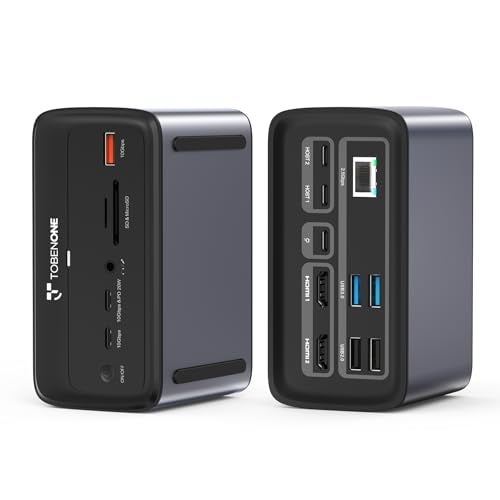 TOBENONE محطة توصيل توبين ون لجهاز ماك بوك، مزدوجة 4K@60Hz، محطة توصيل USB C 16 في 2 مع 2 منفذ HDMI، 7 منافذ USB، مزود طاقة GaN بقوة 100 واط وشحن 20 واط، إيثرنت بسرعة 2.5 جيجابت في الثانية، للاستخدام المنزلي والمكتبي - Image 1