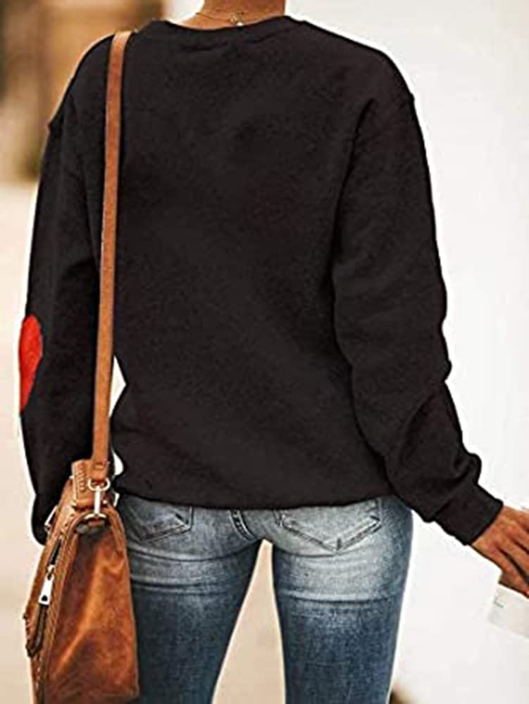 Yimoya Valentines Day Sweatshirt Womens Cute Leopard Love Heart Valentines Shirt Gift Teacher Valentine Sweatshirt (Black, L), Large - Image 3