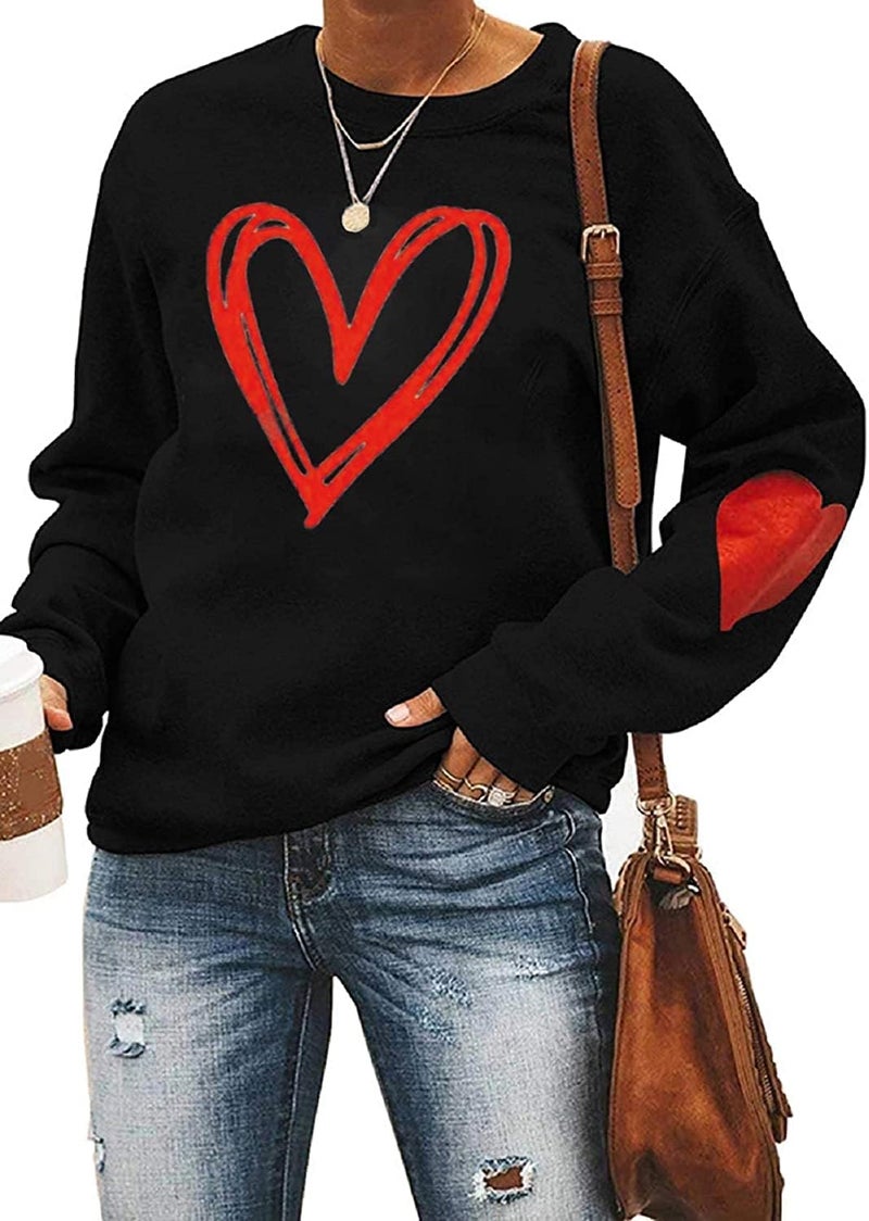 Yimoya Valentines Day Sweatshirt Womens Cute Leopard Love Heart Valentines Shirt Gift Teacher Valentine Sweatshirt (Black, L), Large - Image 1