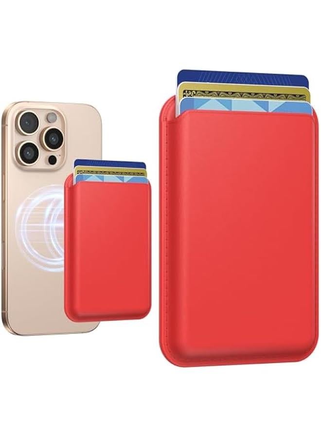 for MagSafe Wallet Magnetic Wallet Phone Card Holder for 16 Pro Max/16 Plus/16 Pro/16/15 Pro Max/15 Pro/15 Plus/15, for iPhone 14 Pro Max/14 Plus/14 Pro/14/13, RFID Leather, Red  - Image 1