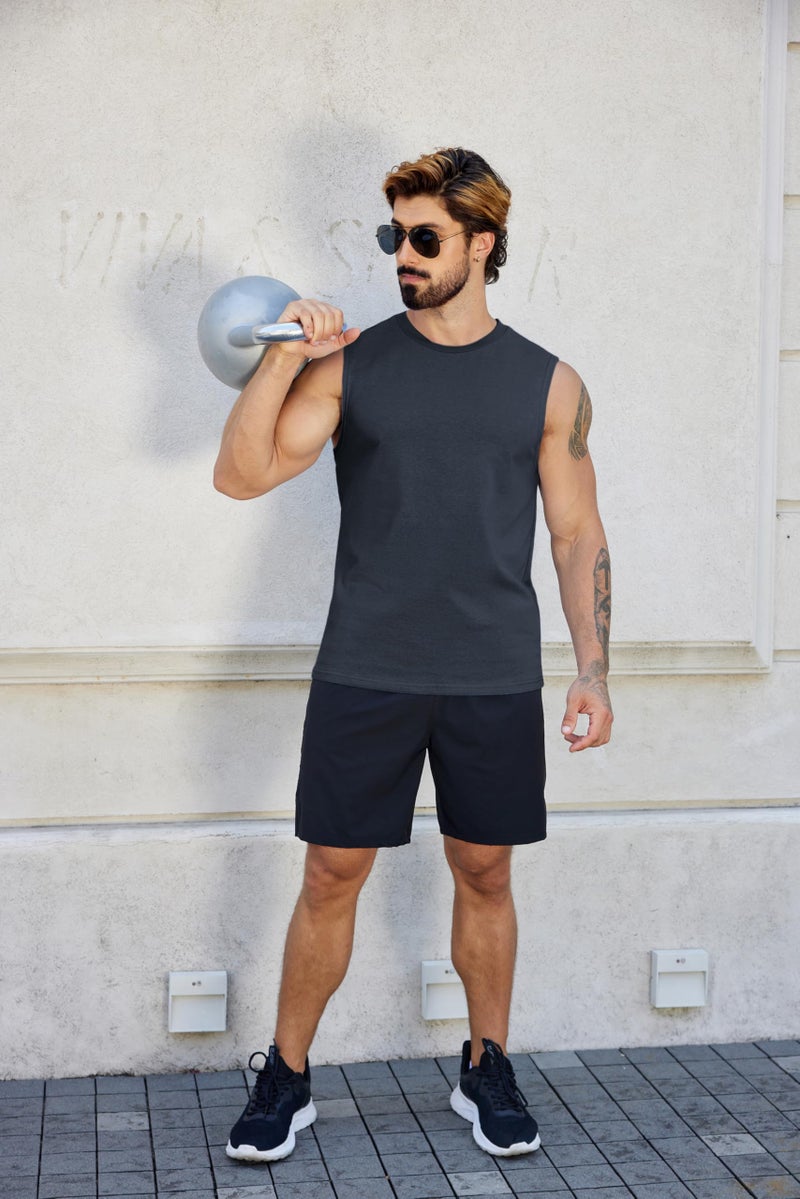 COOFANDY Bodybuilding Tank Top for Men 3 Pack Cotton Blend Boxing T Shirts Fitness Sleeveless Workout Shirts Grey L - Image 5