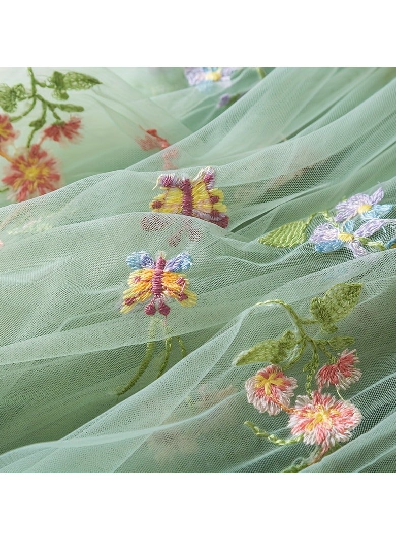 Newborn Baby Girl Butterfly Princess Dress with Wings Design – Floral Mesh Party Dress, Baby Gift Set, Newborn Baby Clothes, Tulle Dress – Green - Image 4