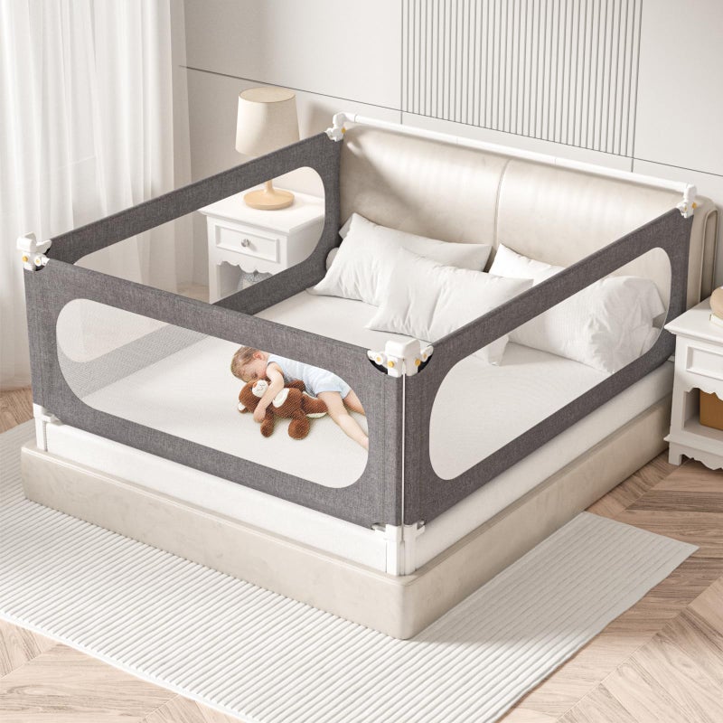 PNXDFC 3-Piece Twin Size Bed Rails for Toddlers, with Headboard Rod -Height Adjustable Baby' Safety Bed Rails Guard for Twin Size Bed(3Pack 74.8"x74.8"x39"-Gray) - Image 1