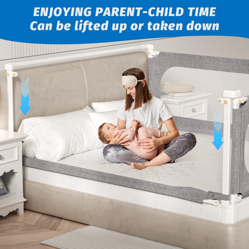PNXDFC 3-Piece Twin Size Bed Rails for Toddlers, with Headboard Rod -Height Adjustable Baby' Safety Bed Rails Guard for Twin Size Bed(3Pack 74.8"x74.8"x39"-Gray) - Image 3