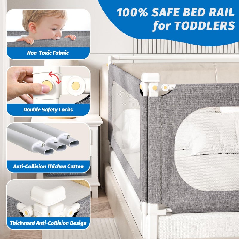 PNXDFC 3-Piece Twin Size Bed Rails for Toddlers, with Headboard Rod -Height Adjustable Baby' Safety Bed Rails Guard for Twin Size Bed(3Pack 74.8"x74.8"x39"-Gray) - Image 4