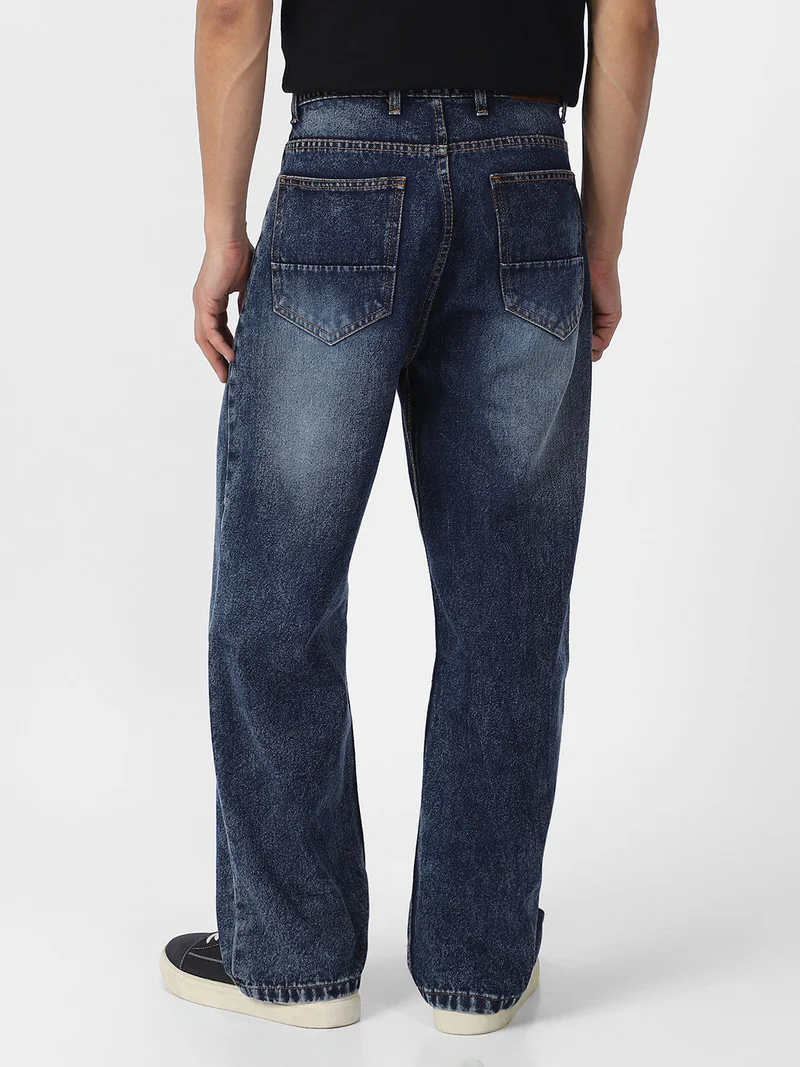 Urbano Fashion  Urbano Fashion Men's Dark Blue Loose Baggy Fit Washed Jeans Non-Stretchable  | Best Price UAE