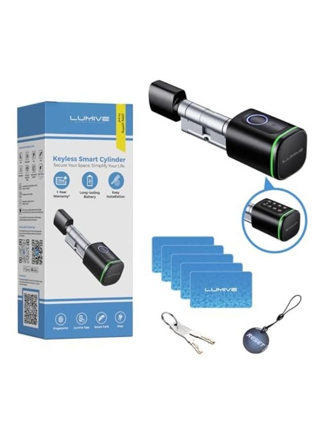 LUMIVE Lumive Smart Door Lock, Fingerprint + Keypad Door Lock, Bluetooth App Unlock,2 Keys,5 RFID Cards,Fixed Cylinder, Black [Battery Included] (60mm Smart Cylinder)  - Image 1