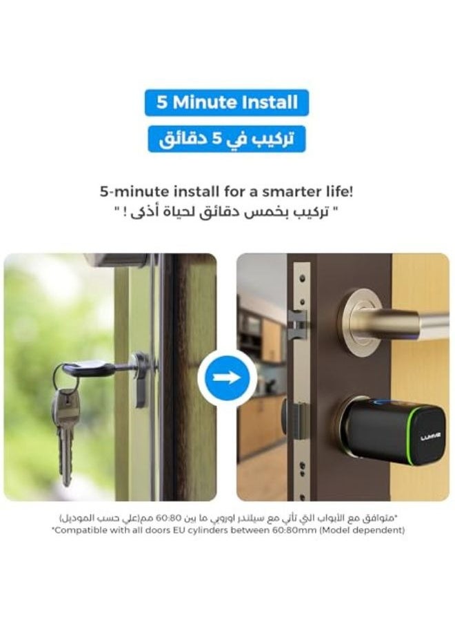 LUMIVE Lumive Smart Door Lock, Fingerprint + Keypad Door Lock, Bluetooth App Unlock,2 Keys,5 RFID Cards,Fixed Cylinder, Black [Battery Included] (60mm Smart Cylinder)  - Image 2