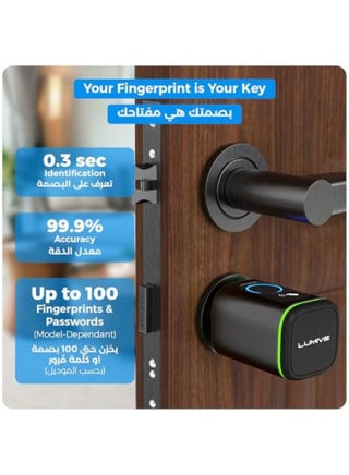 Lumive Smart Door Lock I For Indoor Use Only| Fingerprint Door Lock I Bluetooth App Unlock I 2 Keys 5 RFID Cards I Fixed Cylinder I Black [Battery Included] (Fingerprint + Keypad, Black, adjustable 60-90mm) - view 3