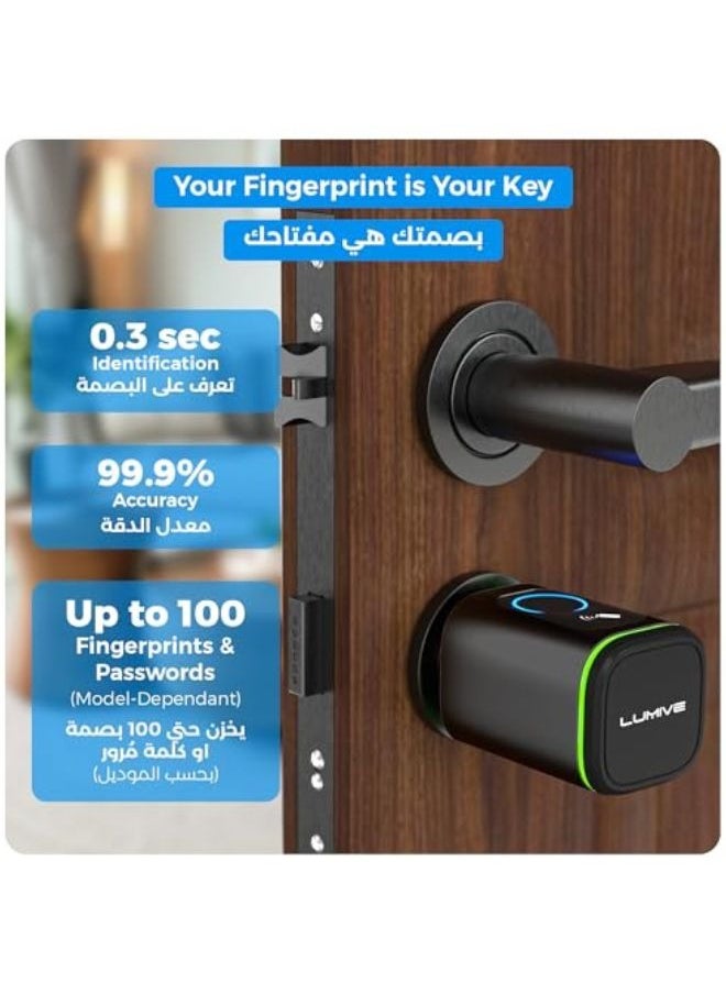 LUMIVE Lumive Smart Door Lock, Fingerprint + Keypad Door Lock, Bluetooth App Unlock,2 Keys,5 RFID Cards,Fixed Cylinder, Black [Battery Included] (60mm Smart Cylinder)  - Image 3