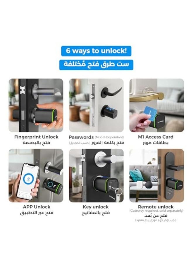 LUMIVE Lumive Smart Door Lock, Fingerprint + Keypad Door Lock, Bluetooth App Unlock,2 Keys,5 RFID Cards,Fixed Cylinder, Black [Battery Included] (60mm Smart Cylinder)  - Image 4