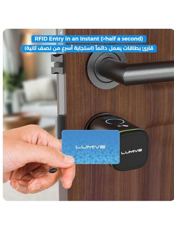 Lumive Smart Door Lock, Fingerprint + Keypad Door Lock, Bluetooth App Unlock,2 Keys,5 RFID Cards,Fixed Cylinder, Black [Battery Included] (60mm Smart Cylinder)