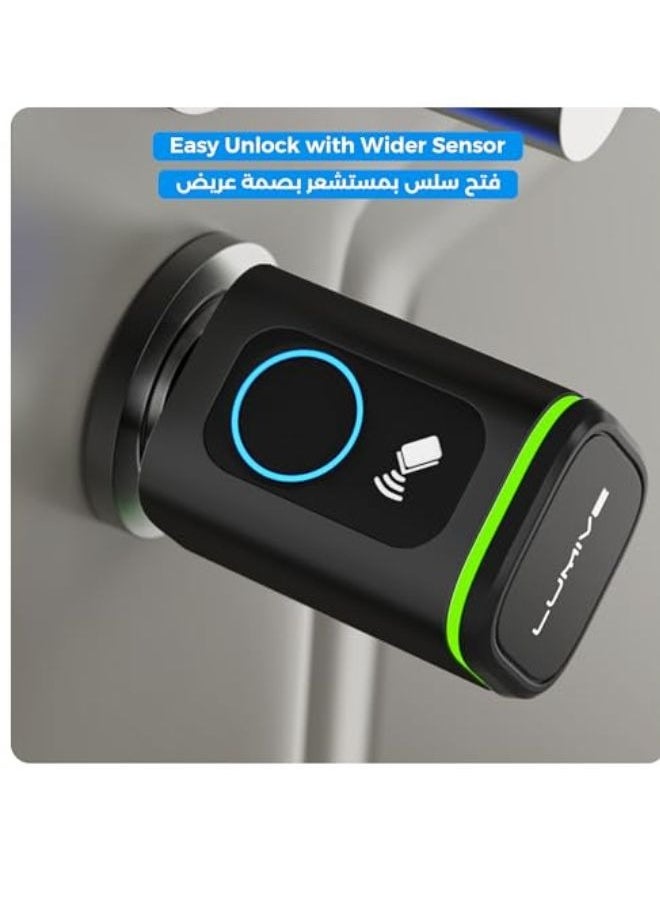 Lumive Smart Door Lock, Fingerprint + Keypad Door Lock, Bluetooth App Unlock,2 Keys,5 RFID Cards,Fixed Cylinder, Black [Battery Included] (60mm Smart Cylinder)