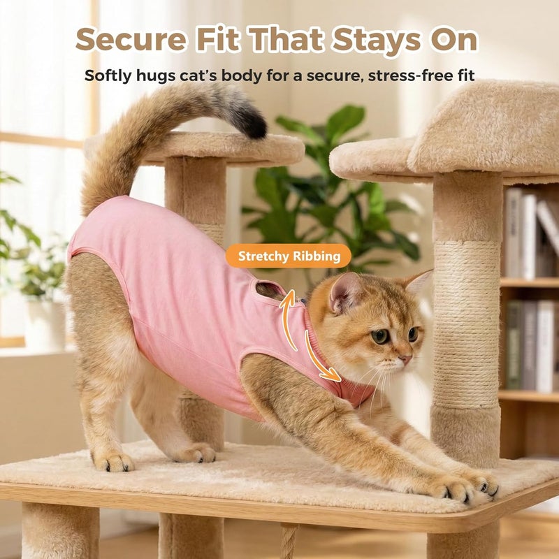 Avont Cat Recovery Suit for Surgery, Breathable Anti-Licking Onesie for Kittens, Post-Operative Protective Bodysuit, Comfortable Alternative to E-Collar -Pink L) - Image 3