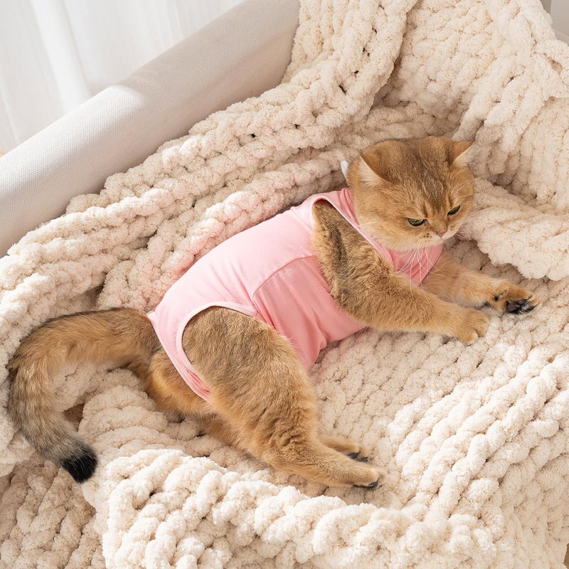 Avont Cat Recovery Suit for Surgery, Breathable Anti-Licking Onesie for Kittens, Post-Operative Protective Bodysuit, Comfortable Alternative to E-Collar -Pink L) - Image 2