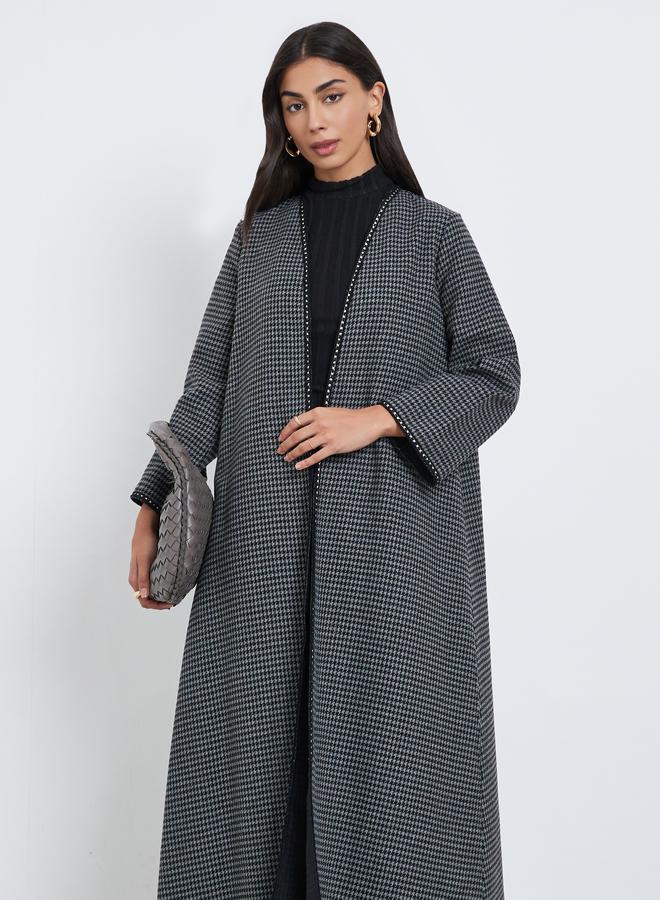 Amirah Charcoal Brushed Houndstooth Front Open Abaya - Image 2