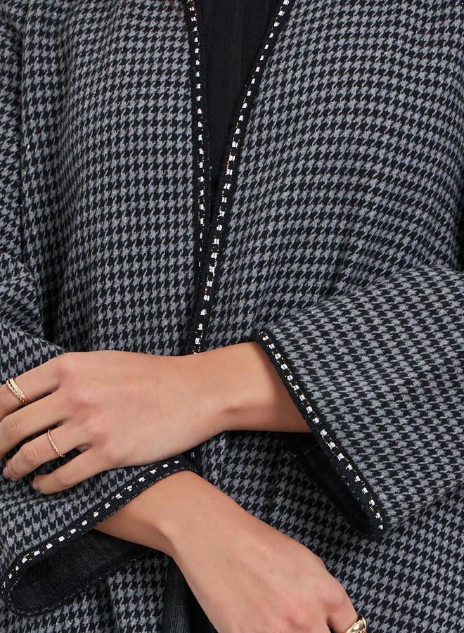Amirah Charcoal Brushed Houndstooth Front Open Abaya - Image 3