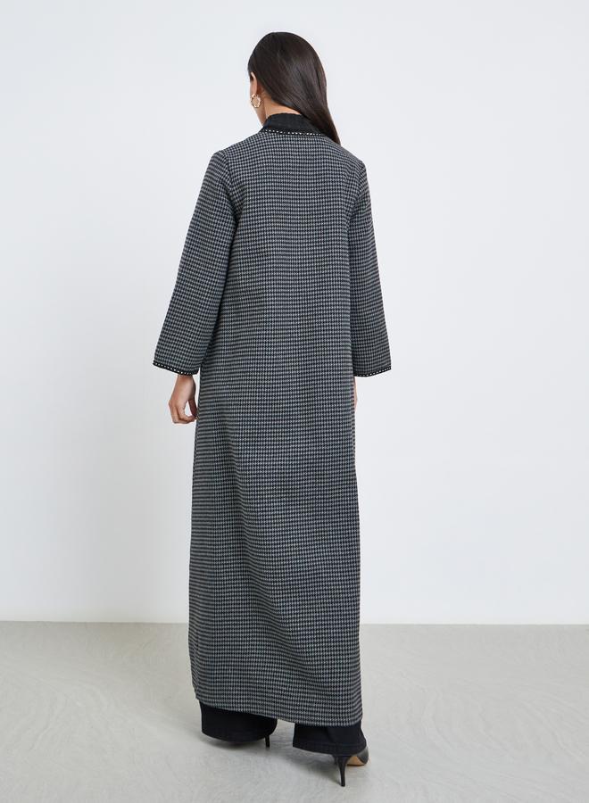 Amirah Charcoal Brushed Houndstooth Front Open Abaya - Image 4