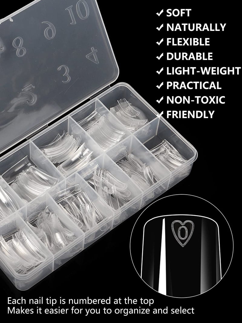 Yokilly Clear Coffin Nails Tips, 550PCS Long C Curved Nail Tips for Acrylic Nails Professional, Half Cover Square Soft Gel Fake Nail Tips for Dip Powder Nail Salons and DIY Nail Art - Image 2