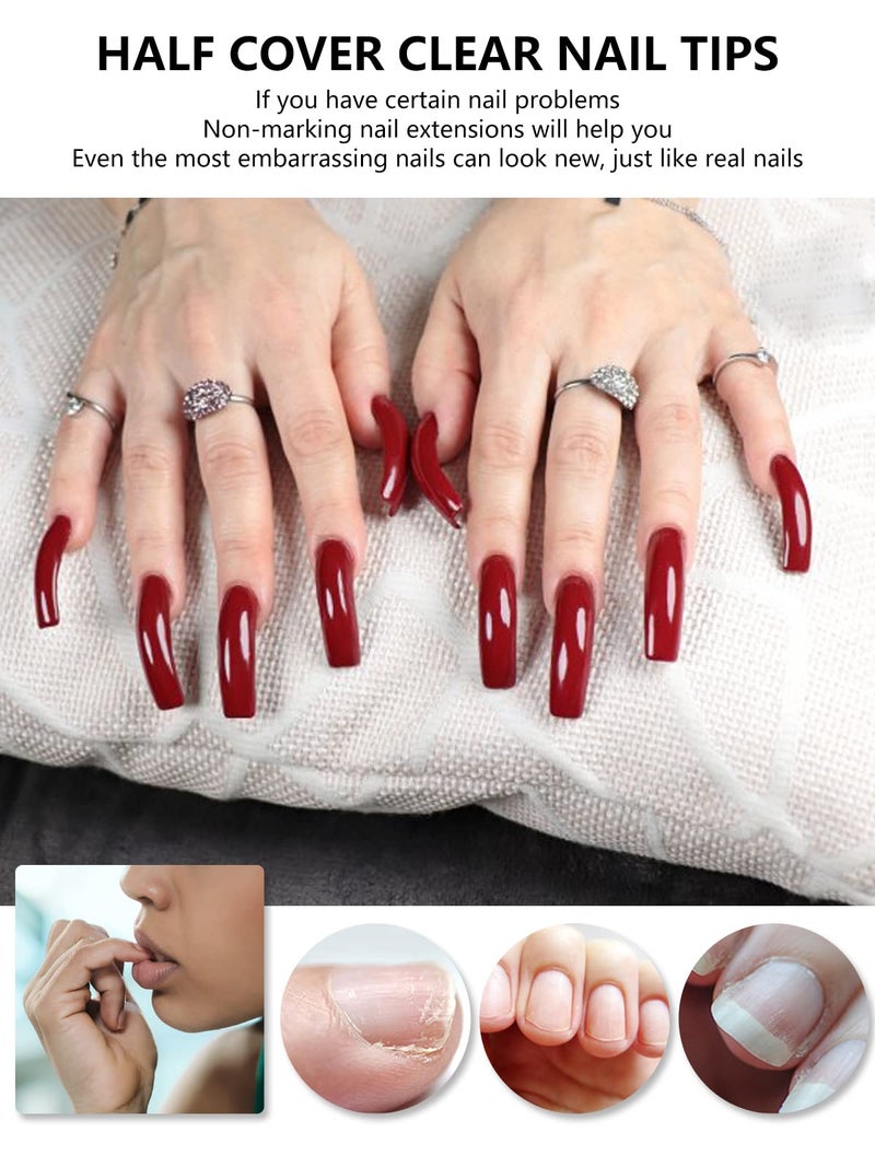 Yokilly Clear Coffin Nails Tips, 550PCS Long C Curved Nail Tips for Acrylic Nails Professional, Half Cover Square Soft Gel Fake Nail Tips for Dip Powder Nail Salons and DIY Nail Art - Image 4