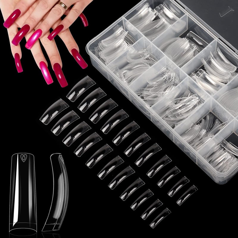 Yokilly Clear Coffin Nails Tips, 550PCS Long C Curved Nail Tips for Acrylic Nails Professional, Half Cover Square Soft Gel Fake Nail Tips for Dip Powder Nail Salons and DIY Nail Art - Image 1