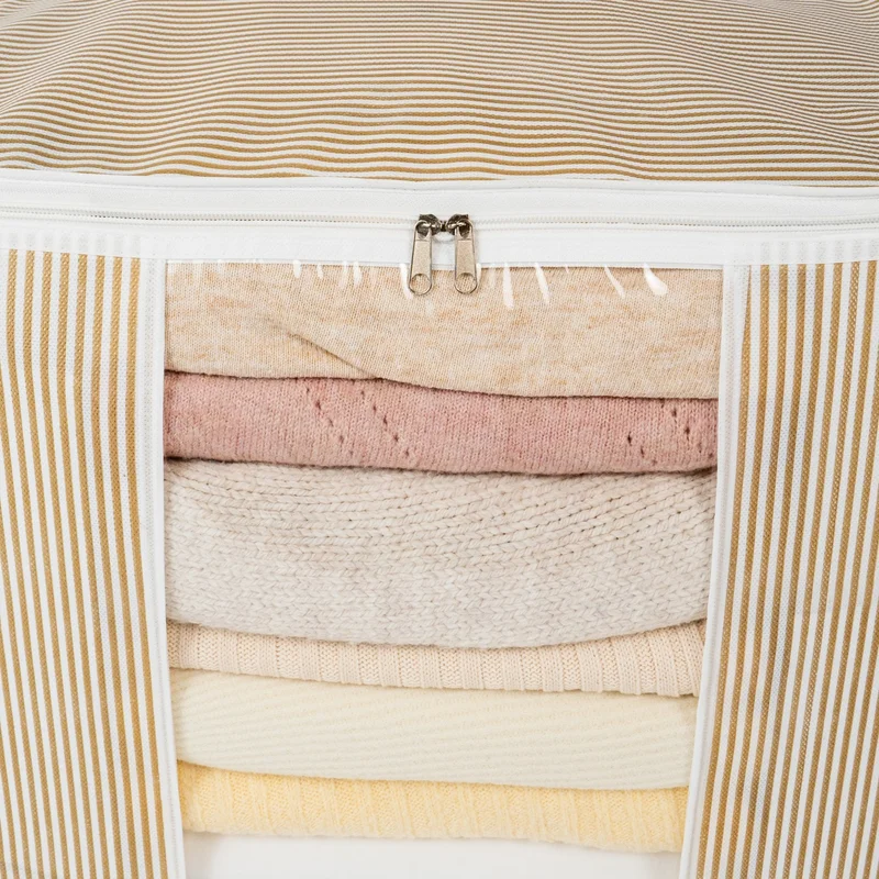 Nacarev 4 Pieces Windowed Line Pattern Printed Pillow Cover Blanket Organizer Storage Bag Set 45x30x50 cm