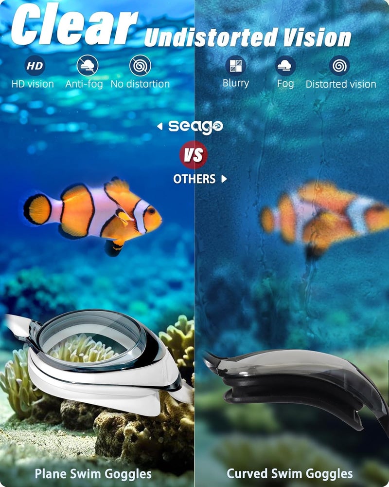 Seago 2 Pack Swimming Goggles Anti-fog Anti-UV Silicone Swim Goggles Adult Women Men - Image 3