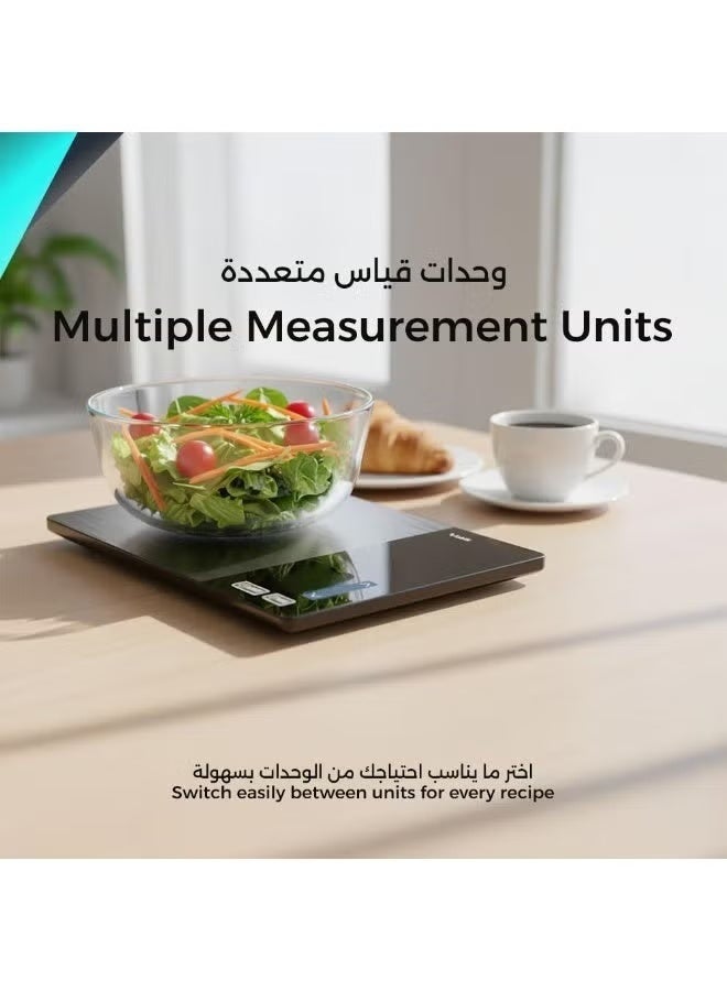 Smart Food Scale 5kg with App u0026 Calorie Tracker – High-Precision Digital Kitchen Scale for Nutrition Analysis, Meal Prep, Baking u0026 Fitness, 1g Accuracy, Stainless Steel, LED Display, Multi-Unit g/ml/lb/oz, Compatible with Fitdays+ App - Image 2