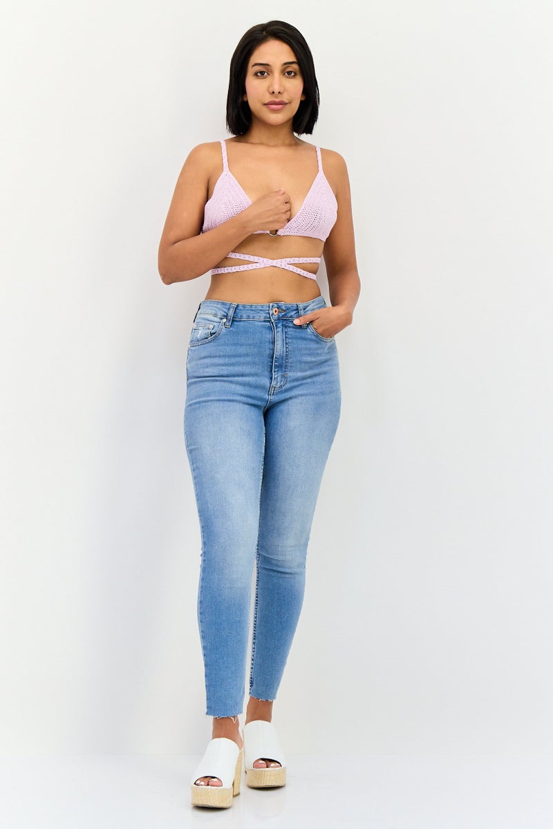 Bershka Women Halter Neck Sleeveless Crochet Tops, Purple - Image 4