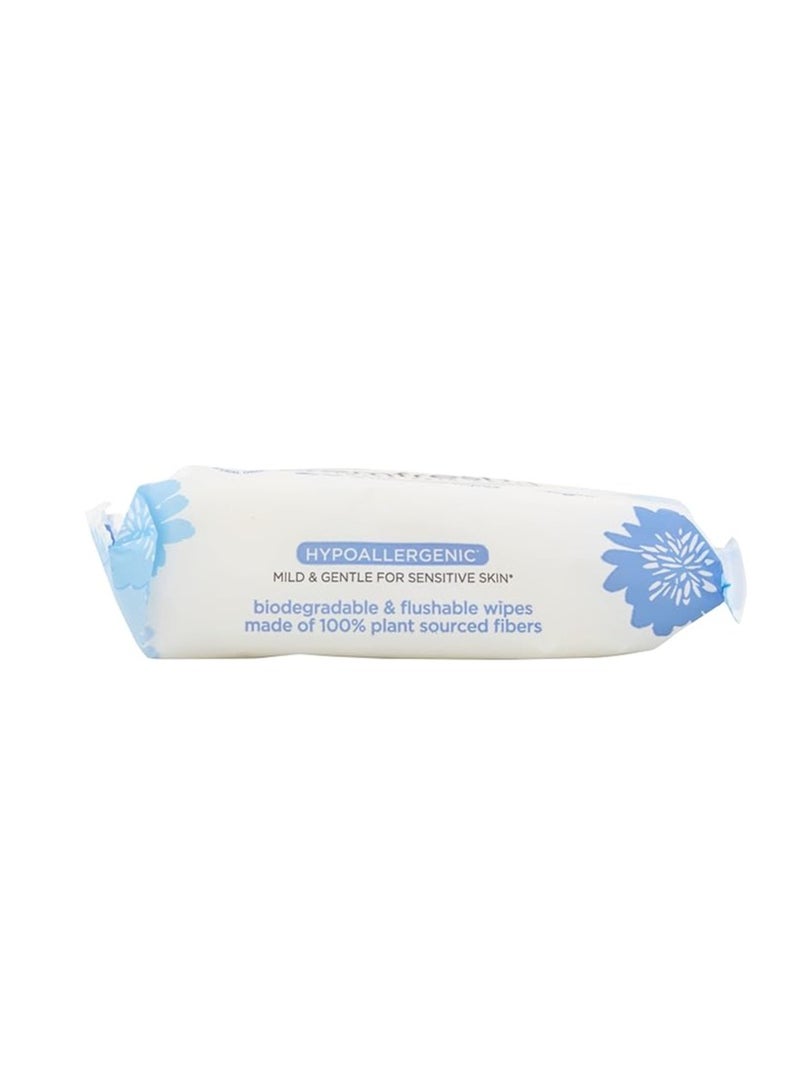 فيم فريش Femfresh 0% Sensitive Intimate Wipes, Biodegradable & Flushable, Made of 100% Plant Sourced Fibers, Fragrance & Soap Free, Unscented, Vegan, pH Balanced, Hypoallergenic Skin Care, Pack of 25 - Image 2