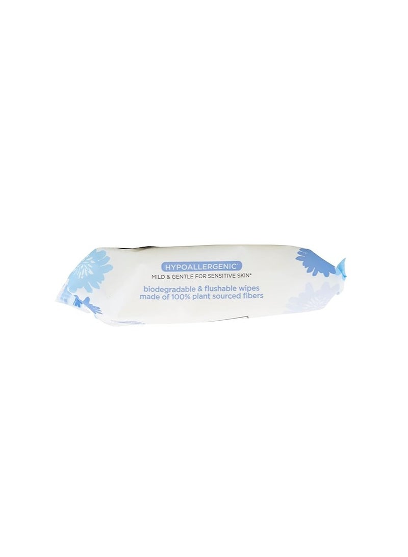 فيم فريش Femfresh 0% Sensitive Intimate Wipes, Biodegradable & Flushable, Made of 100% Plant Sourced Fibers, Fragrance & Soap Free, Unscented, Vegan, pH Balanced, Hypoallergenic Skin Care, Pack of 25 - Image 3