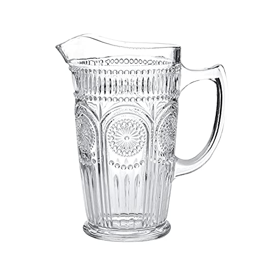 Kingrol 50 oz Glass Pitcher Vintage Water Carafe Jug for Ice Tea Juice Milk Beverages Heat Resistant Glass Carafe for HotCold Water