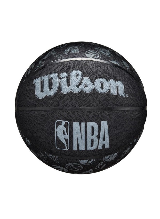 ويلسون كرة سلة ويلسون NBA لجميع الفرق - مقاس 7 للأعمار من 12 سنة فما فوق والبالغين - أسود/رمادي مطفي - معدات رياضية فاخرة - Image 1