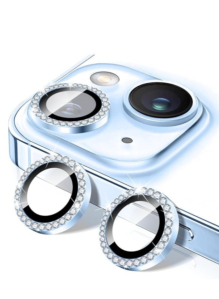 ELTRAZONE "Blue Diamond Camera Lens Protector for iPhone 16/16 Plus – Bling Tempered Glass Cover with Automatic Alignment Metal Rings and Glitter Film Stickers" - Image 1