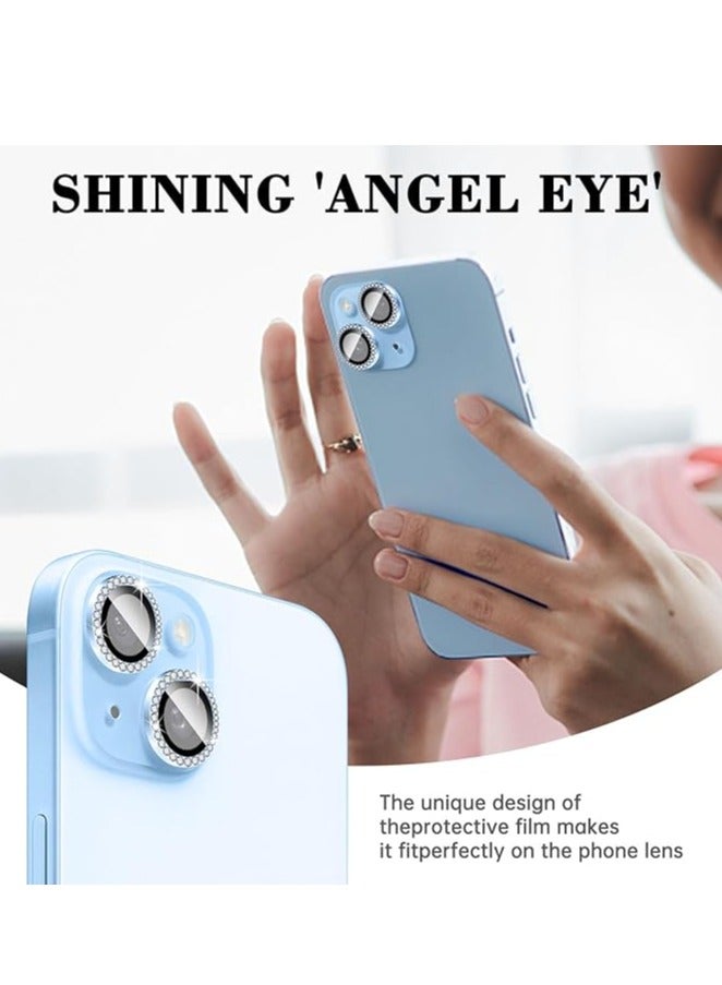 ELTRAZONE "Blue Diamond Camera Lens Protector for iPhone 16/16 Plus – Bling Tempered Glass Cover with Automatic Alignment Metal Rings and Glitter Film Stickers" - Image 3
