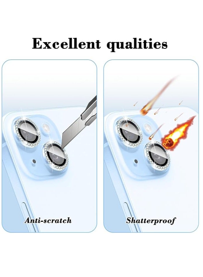 ELTRAZONE "Blue Diamond Camera Lens Protector for iPhone 16/16 Plus – Bling Tempered Glass Cover with Automatic Alignment Metal Rings and Glitter Film Stickers" - Image 4