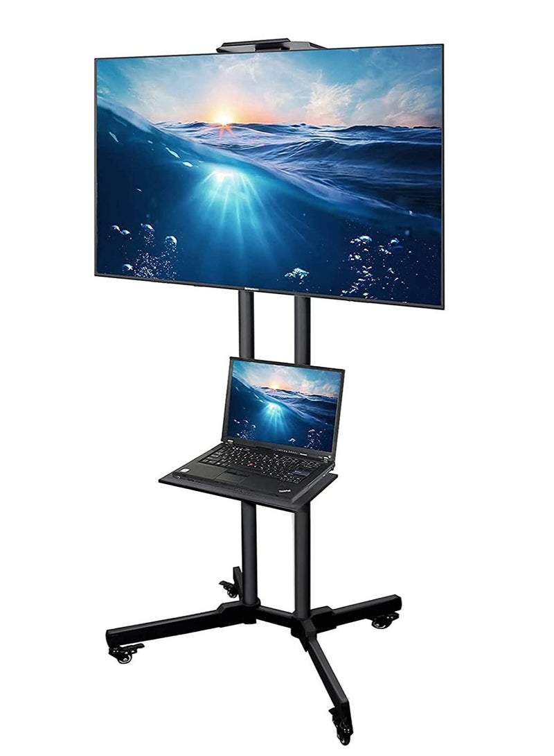 ELTRAZONE Mobile TV Carts Floor Stand For 32-65 Inch, TV Mount Stands,Height Adjustable TV Stand Shelf and Tray, Heavy Rolling Locking Wheels,For Most LED LCD 4K Screen TV VESA 600x400mm - Image 1